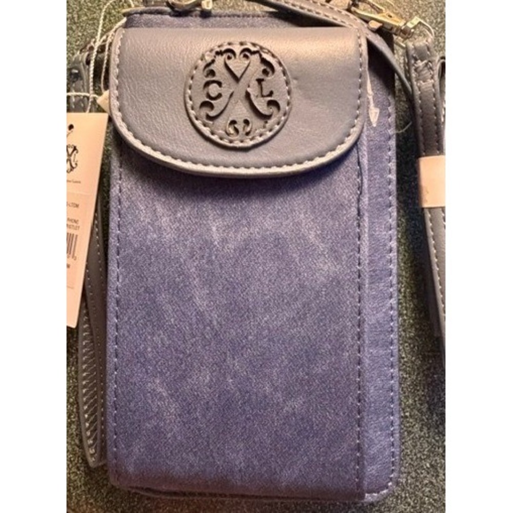 CXL by Christian Lacroix Phia PU Denim Phone Crossbody Wristlet Light Denim NEW
